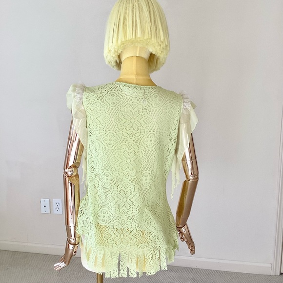 Pretty Angel Green Beads Lace Top SZ M - Picture 3 of 5
